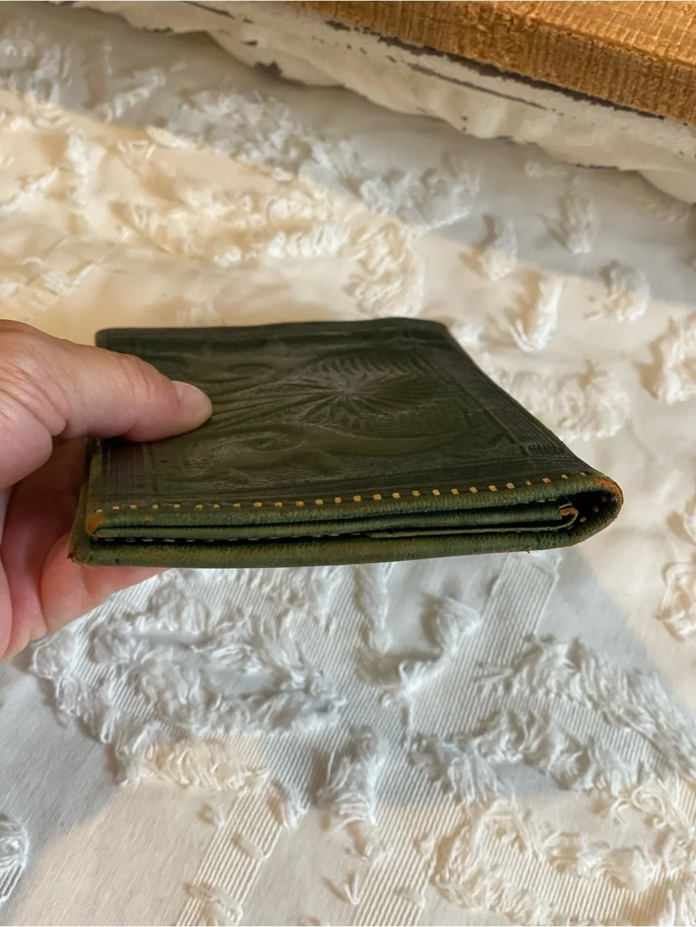 Vintage embossed Green Embossed Leather Wallet